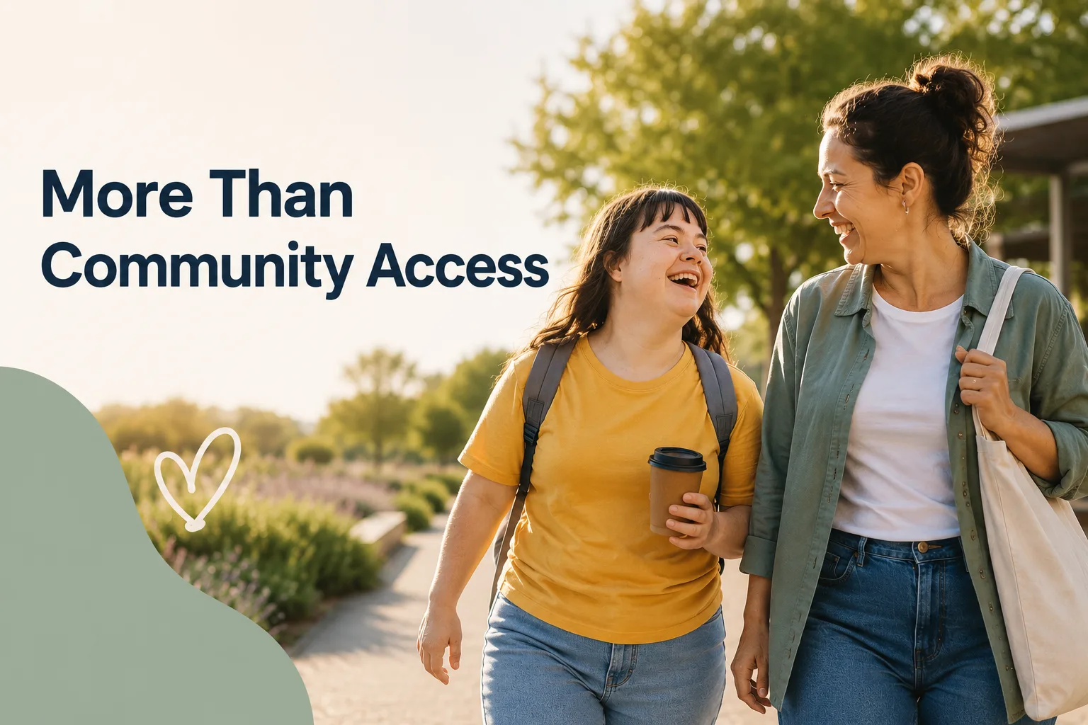 Two people walking together outdoors, smiling and connecting in the community.